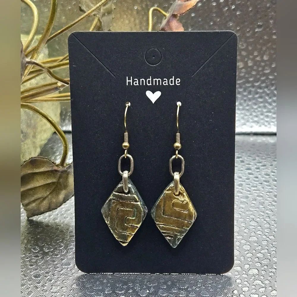 "5/$40" Artisan Crafted Stamped Clay Geometric Earrings 925 French Wires